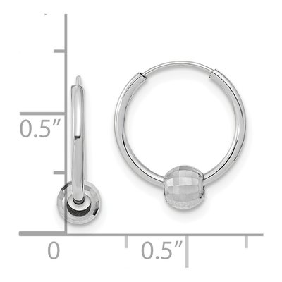 14K White Gold Diamond-Cut Ball Hoop Earrings – view 3