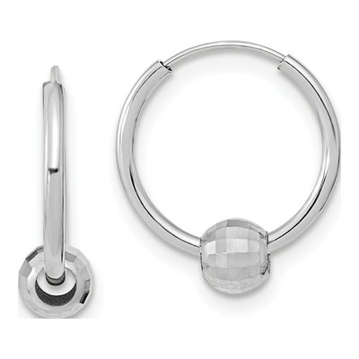 14K White Gold Diamond-Cut Ball Hoop Earrings