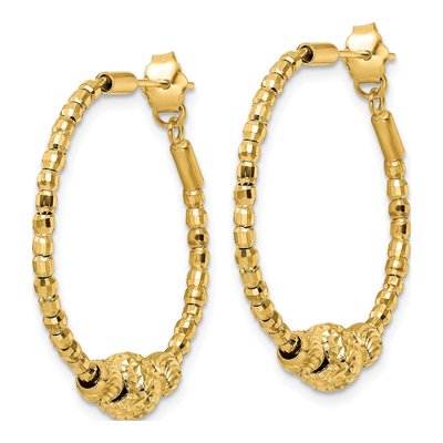 14K Yellow Gold 30mm Diamond-Cut Beaded Hoop Earrings – view 3