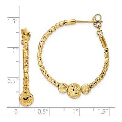 14K Yellow Gold 30mm Diamond-Cut Beaded Hoop Earrings – view 4