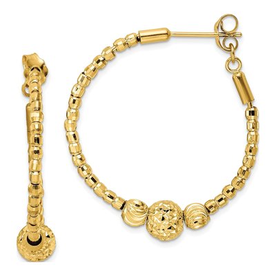 14K Yellow Gold 30mm Diamond-Cut Beaded Hoop Earrings