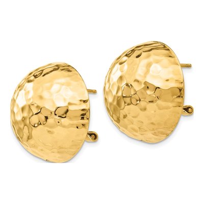 14K Yellow Gold Hammered Half Ball Omega Back Stud Earrings – view 3
