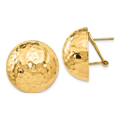 14K Yellow Gold Hammered Half Ball Omega Back Stud Earrings