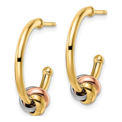 14K Two-Tone Gold 20mm Knot J- Hoop Earrings – view 3