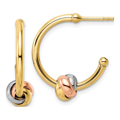 14K Two-Tone Gold 20mm Knot J- Hoop Earrings