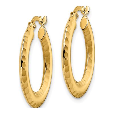 14K Yellow Gold 24mm Diamond-Cut Knife-Edge Round Hoop Earrings – view 3