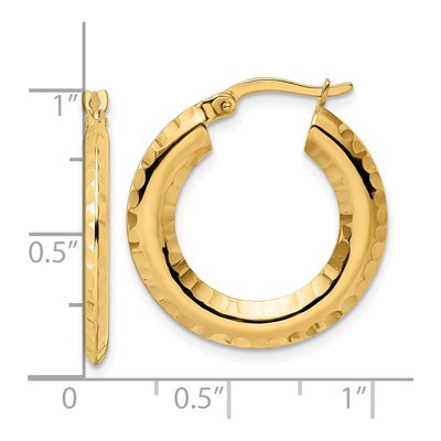 14K Yellow Gold 24mm Diamond-Cut Knife-Edge Round Hoop Earrings – view 4