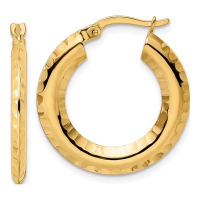 14K Yellow Gold 24mm Diamond-Cut Knife-Edge Round Hoop Earrings