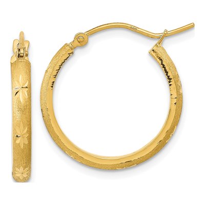 14K Yellow Gold 20mm Diamond-Cut Hoop Earrings