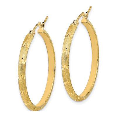 14K Yellow Gold 32mm Diamond-Cut Hoop Earrings – view 2
