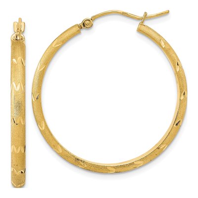 14K Yellow Gold 32mm Diamond-Cut Hoop Earrings