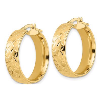 14K Yellow Gold 24mm Textured Hoop Earrings – view 3