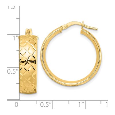 14K Yellow Gold 24mm Textured Hoop Earrings – view 4