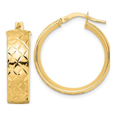 14K Yellow Gold 24mm Textured Hoop Earrings