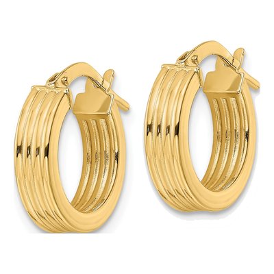 14K Yellow Gold 15mm Textured Hoop Earrings – view 3