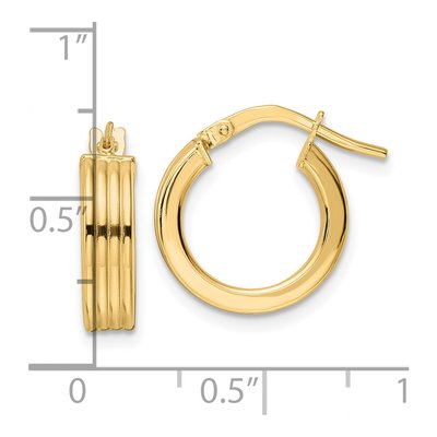 14K Yellow Gold 15mm Textured Hoop Earrings – view 4