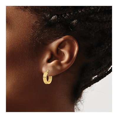 14K Yellow Gold 15mm Textured Hoop Earrings – view 5