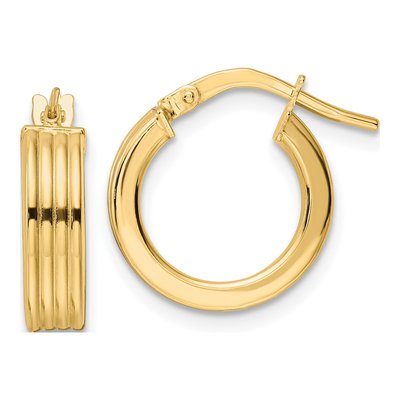 14K Yellow Gold 15mm Textured Hoop Earrings