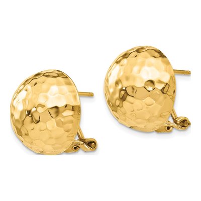 14K Yellow Gold Hammered Half Ball Omega Stud Earrings – view 3