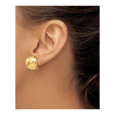 14K Yellow Gold Hammered Half Ball Omega Stud Earrings – view 4