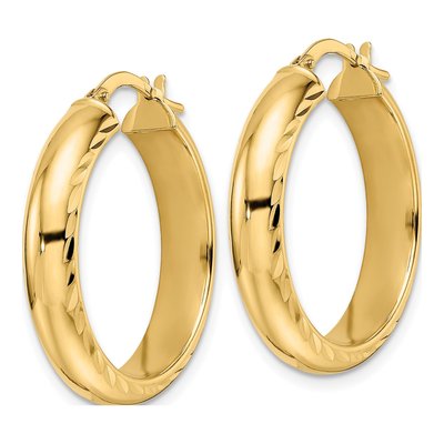 14K Yellow Gold 26mm Diamond-Cut Hoop Earrings – view 3