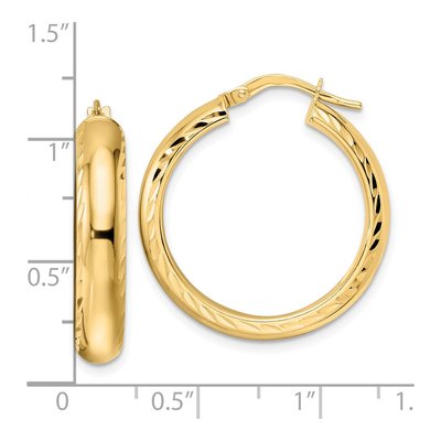 14K Yellow Gold 26mm Diamond-Cut Hoop Earrings – view 4