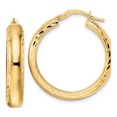 14K Yellow Gold 26mm Diamond-Cut Hoop Earrings