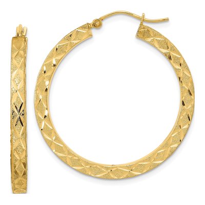 14K Yellow Gold 36mm Diamond-Cut Hoop Earrings