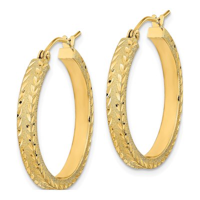 14K Yellow Gold 26mm Diamond-Cut Fancy Hoop Earrings – view 2