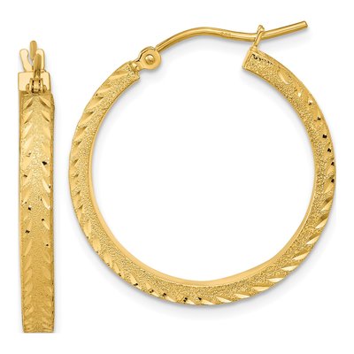 14K Yellow Gold 26mm Diamond-Cut Fancy Hoop Earrings