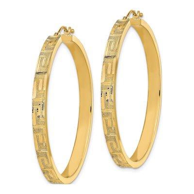 14K Yellow Gold 47mm Textured Greek Pattern Hoop Earrings – view 2