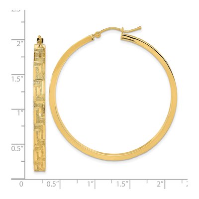 14K Yellow Gold 47mm Textured Greek Pattern Hoop Earrings – view 3
