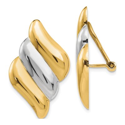 14K Yellow Gold Ribbed Non-Pierced Button Stud Earrings