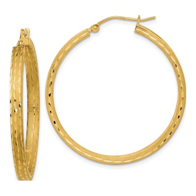 14K Yellow Gold 38mm Diamond-Cut Hoop Earrings