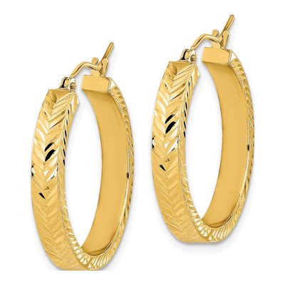 14K Yellow Gold 27mm Diamond-Cut Hoop Earrings – view 2