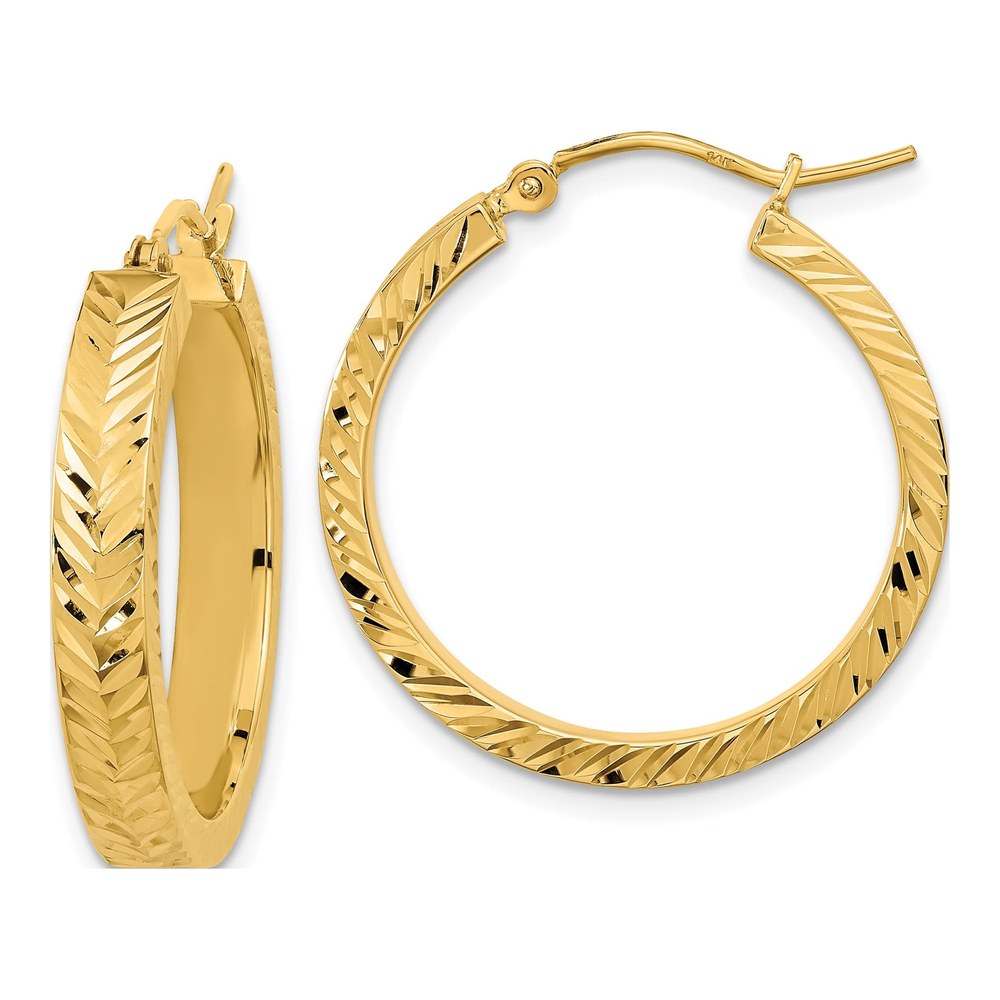 14K Yellow Gold 27mm Diamond-Cut Hoop Earrings
