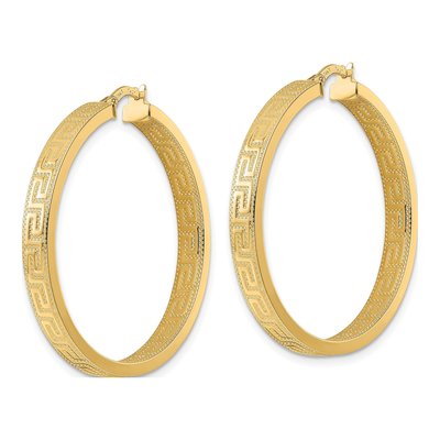 14K Yellow Gold 36mm Greek Key Hoop Earrings – view 3