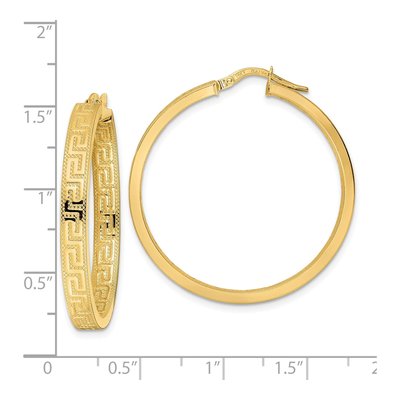 14K Yellow Gold 36mm Greek Key Hoop Earrings – view 4
