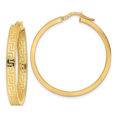 14K Yellow Gold 36mm Greek Key Hoop Earrings