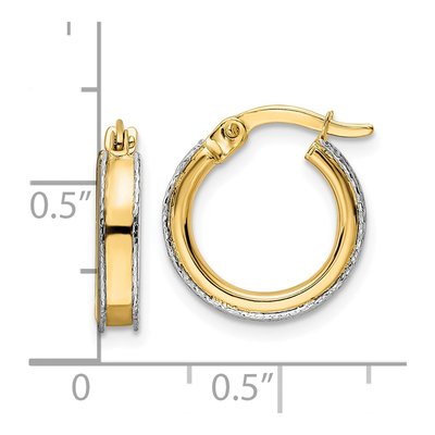 14K Two-Tone Gold 15mm Diamond-Cut Round Hoop Earrings – view 4