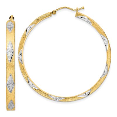 14K Yellow Gold 47mm Diamond-Cut Fancy Hoop Earrings