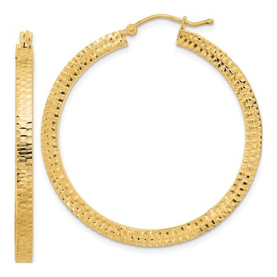 14K Yellow Gold 41mm Hammered Hoop Earrings