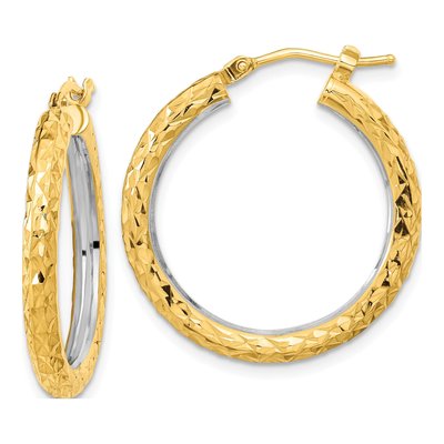 14K Yellow Gold 27mm Diamond-Cut Hoop Earrings
