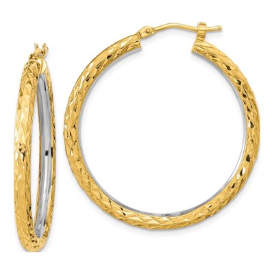 14K Yellow Gold 36mm Diamond-Cut Hoop Earrings