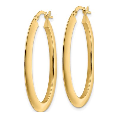 14K Yellow Gold Oval Knife-Edge Hoop Earrings – view 3