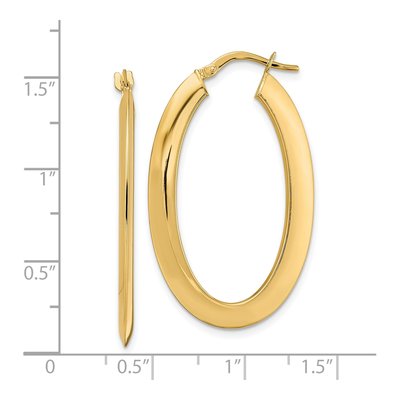 14K Yellow Gold Oval Knife-Edge Hoop Earrings – view 4