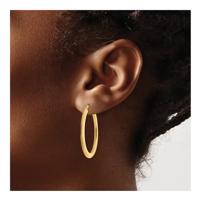 14K Yellow Gold Oval Knife-Edge Hoop Earrings – view 5