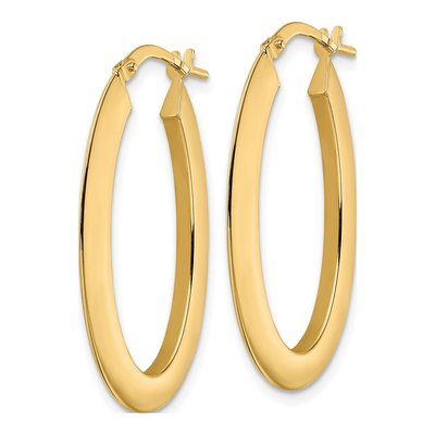 14K Yellow Gold Oval Knife-Edge Hoop Earrings – view 3