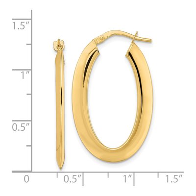 14K Yellow Gold Oval Knife-Edge Hoop Earrings – view 4