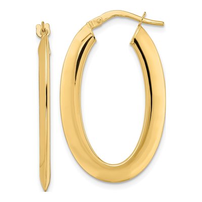 14K Yellow Gold Oval Knife-Edge Hoop Earrings